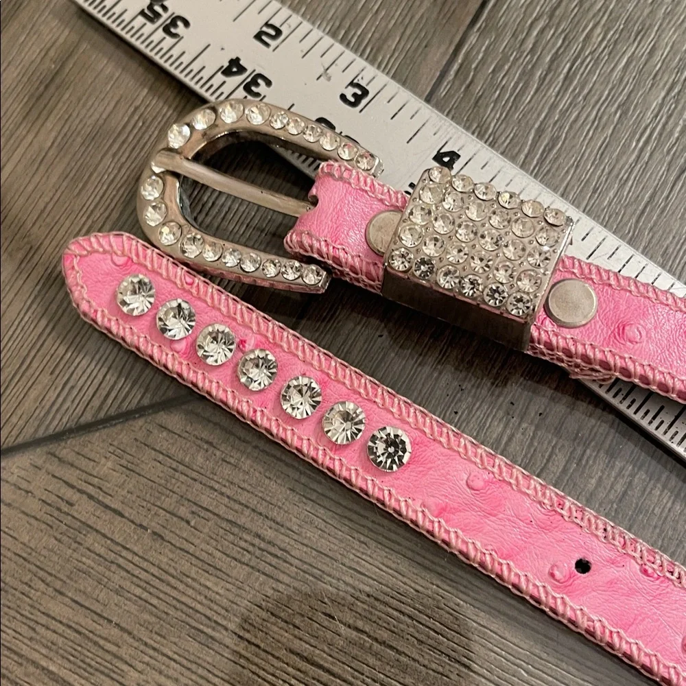 SHYANNE GIRL'S OSTRICH PRINT RHINESTONE BELT Pink Rhinestone Studded Belt